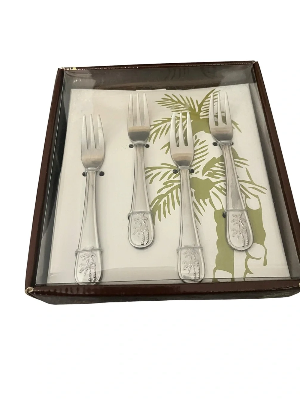 Cambridge Palm Tree Satin Cocktail Forms Set of 4 Stainless New Boxed